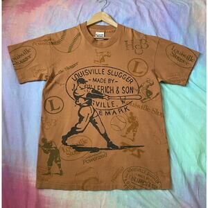 Louisville Slugger VTG AOP Allover Print T Shirt Tee Made USA Single Stitch Sz L